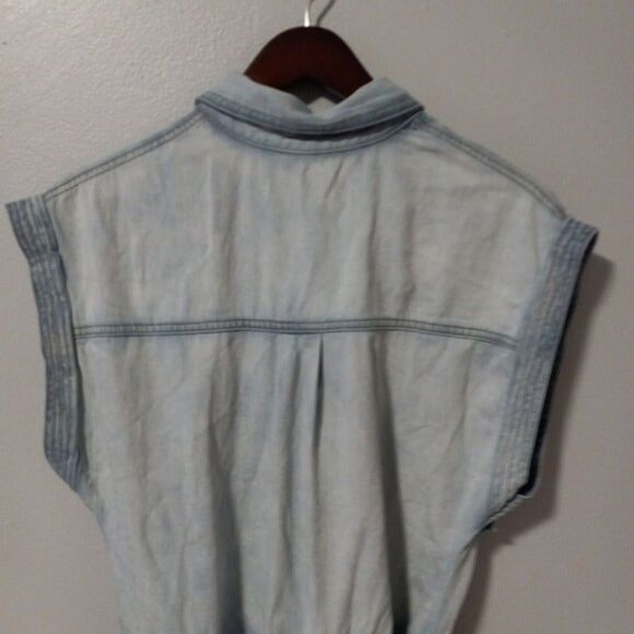 Happy X Nature Size 10 Denim Romper-Belted-Pockets-Light Wash-Pockets-Sleeveless - Picture 6 of 10